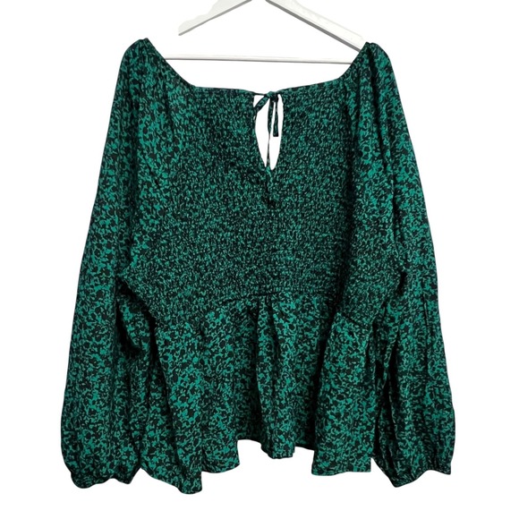 Ava & Viv Top Women's Plus Size 4X Green Black Animal Print‎ Peplum L/S Smocked - Picture 7 of 14